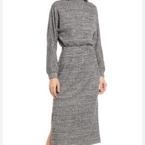 Floret Studio Charcoal Ribbed Long Sleeve Mock Neck Maxi Dress Medium NWT